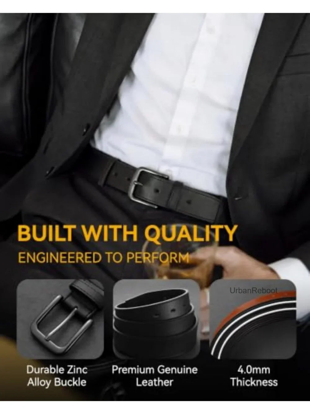 Genuine Leather Belt for Jeans - 35mm Classic Buckle Men's Casual Office